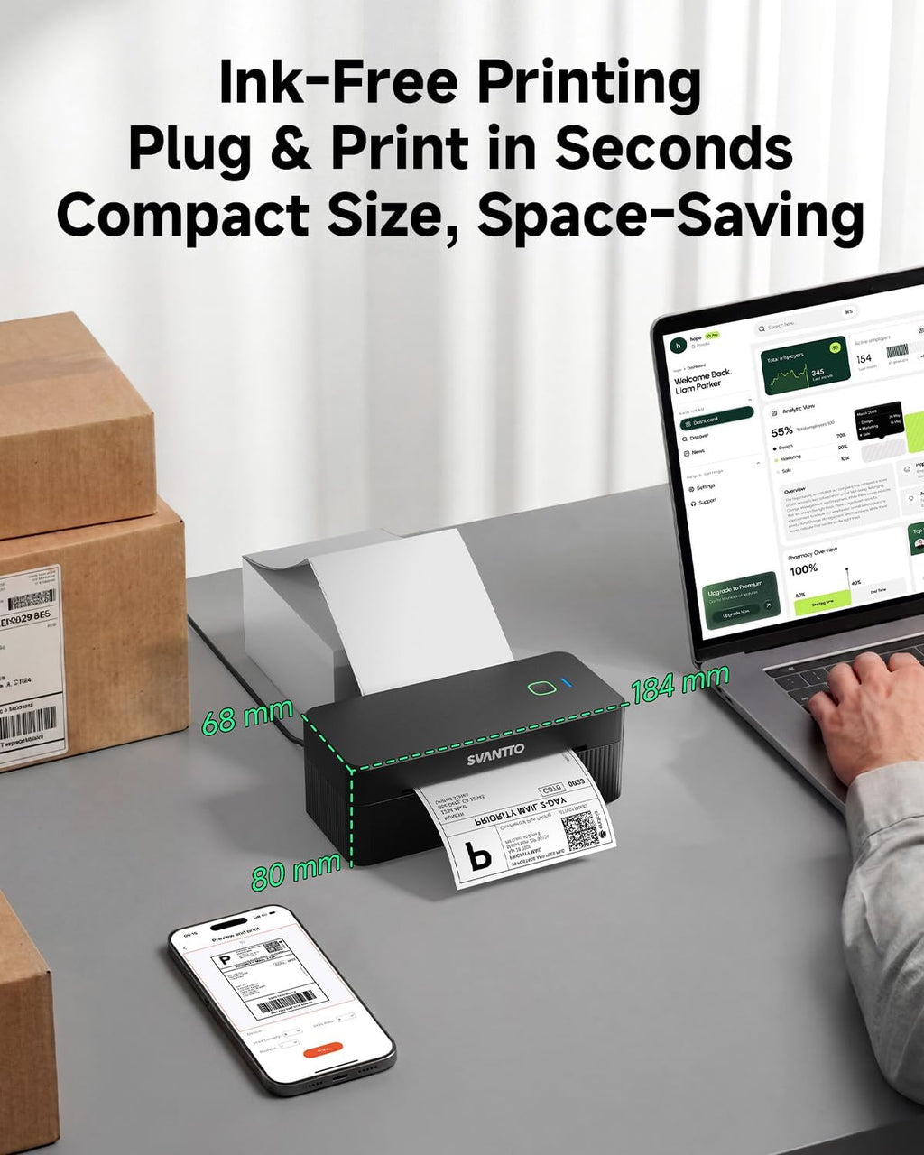 Thermal Label Printer, 4x6 Shipping Label Printer Bluetooth Wireless Label Printer for Small Business Compatible with