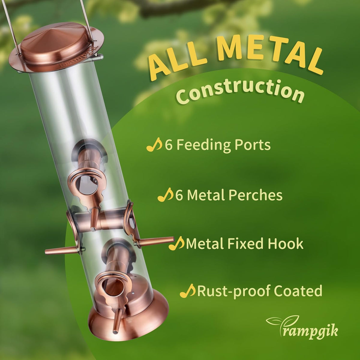 Bird Feeders for Outdoors,13 Inch 6 Ports Squirrel Proof Bird Feefers,Finch Feeder for Outside,Chew-Proof Metal