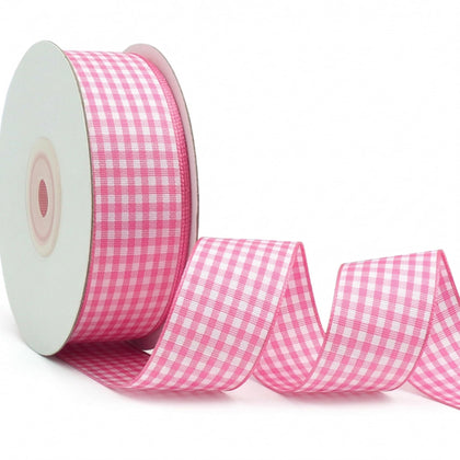 Gingham Ribbon Checkered Ribbon 1-Inch Wide Taffeta Plaid Ribbon 25 Yard Long 100% Polyester Woven Edge (Pink, 1 Inch)