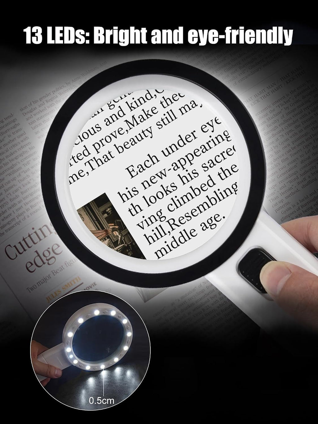 Magnifying Glass with Light - 30X Handheld Magnifying Glasses, 13LED Light, Illuminated Reading Magnifier for