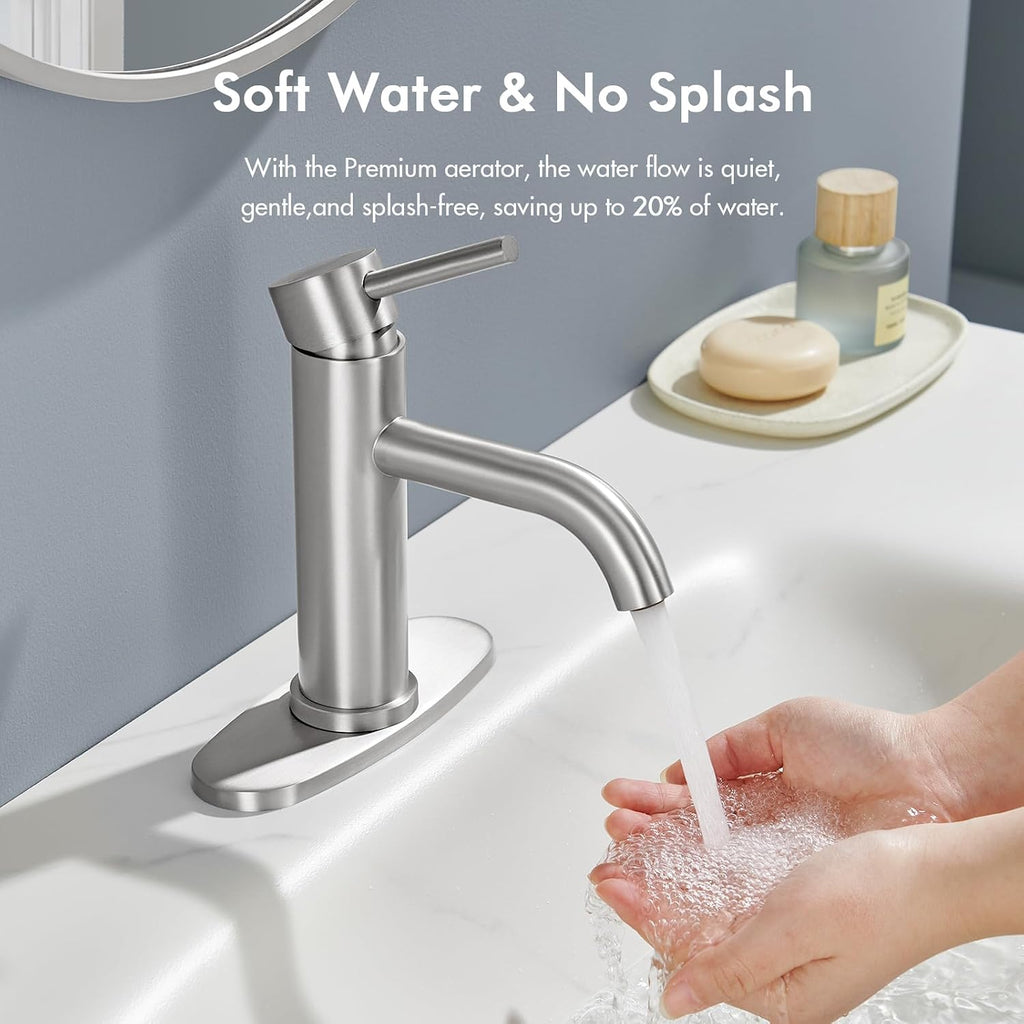 Brushed Nickel Bathroom Faucet, Single Hole Bathroom Sink Faucet