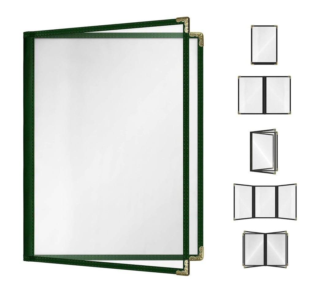 Goodsmart Restaurant Menu Covers - 25 Pack Green2-Page/4-View 8.5" x 11", Side-Loading Vinyl Menu Holders, Clear
