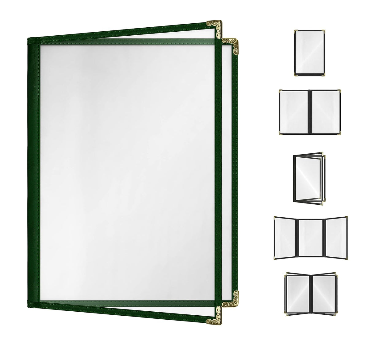 Goodsmart Restaurant Menu Covers - 25 Pack Green2-Page/4-View 8.5" x 11", Side-Loading Vinyl Menu Holders, Clear