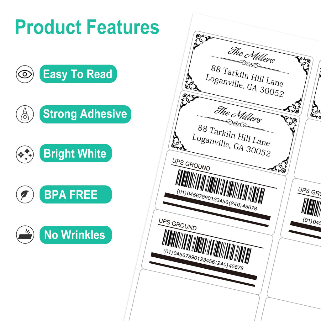 2"x4" Bulk Printable White Label Stickers 5000 Labels 500 Sheets