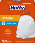 Strong 13 Gallon Trash Bags, Tall Kitchen, Drawstrings, Durable Closure, Resists Leaks, Punctures, Tears, White