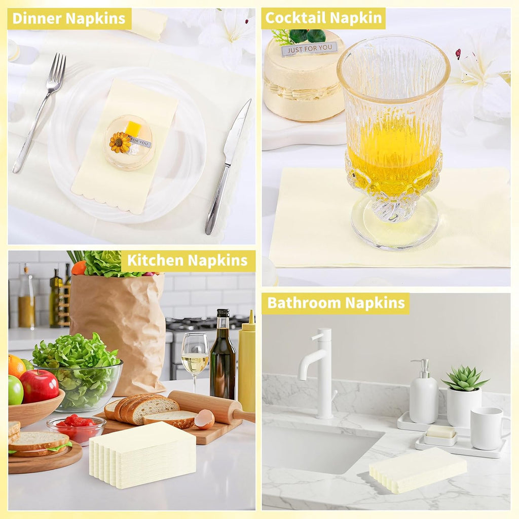 60-Pack Ivory Guest Napkins, Scalloped Disposable Wedding Napkins