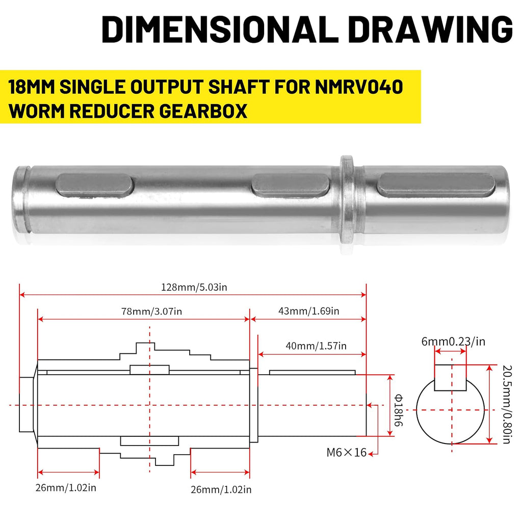 CNCTOPBAOS 0.7" 18mm Single Output Shaft for Worm Reducer Gearbox NMRV040