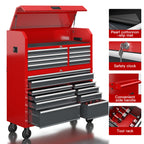 60'' Rolling Tool Chest Combo, 18-Drawer Heavy Duty Steel Tool Cabinet with Power Outlet, Locking System & Wheels