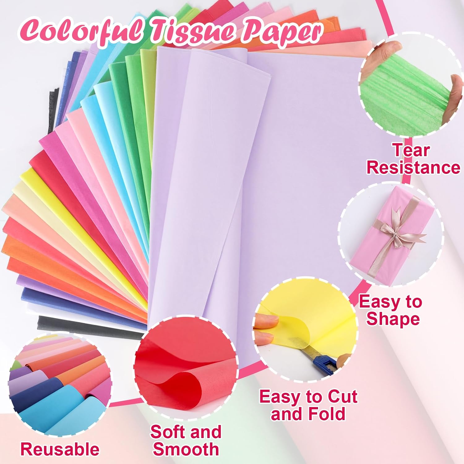 400 Sheets Tissue Paper, 20 Colors 10" X 14" Tissue Papers for Gift Bags Birthday Party Flower Decoration, Colored