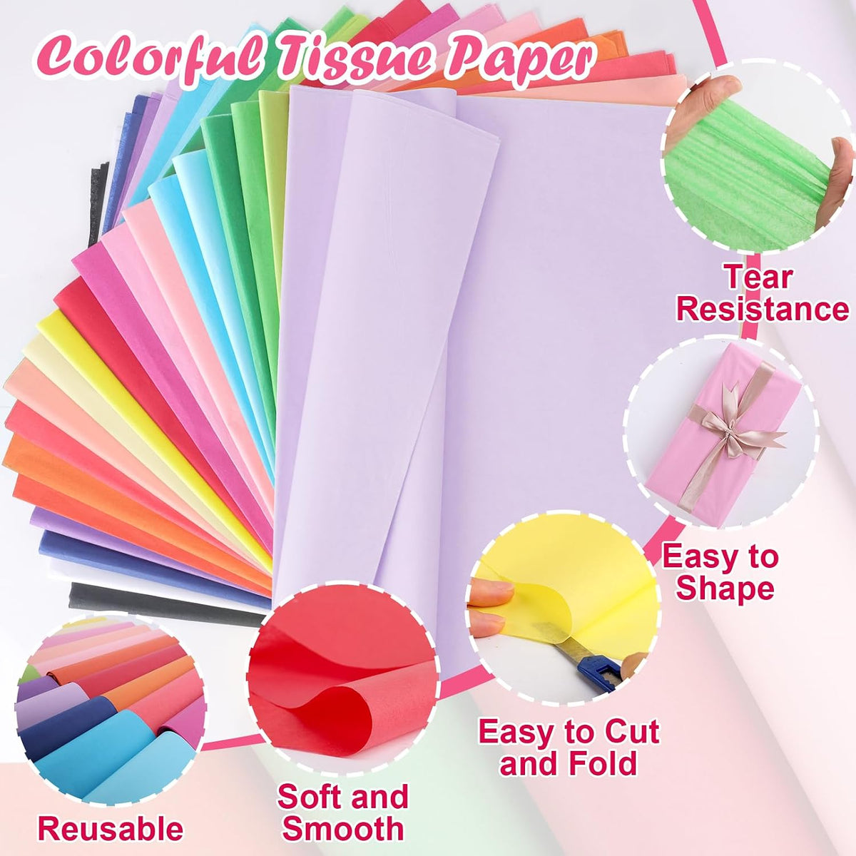 800 Sheets Tissue Paper,20-Color 14"X10" Tissue Paper for Gift Bags