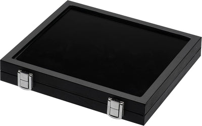 Jewelry Display Case Tempered Glass Top Lid Black Leatherette,Gemstone Display Case Jewelry Storage Box with Metal