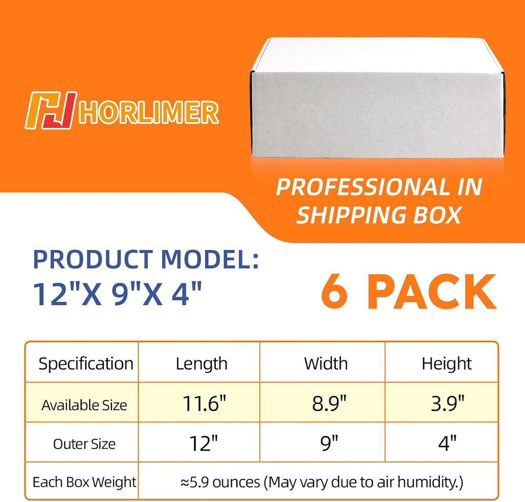 12x9x4 inches Shipping Boxes Set of 6, White Corrugated Cardboard Mailer Box for Packing, Mailing, Small Business