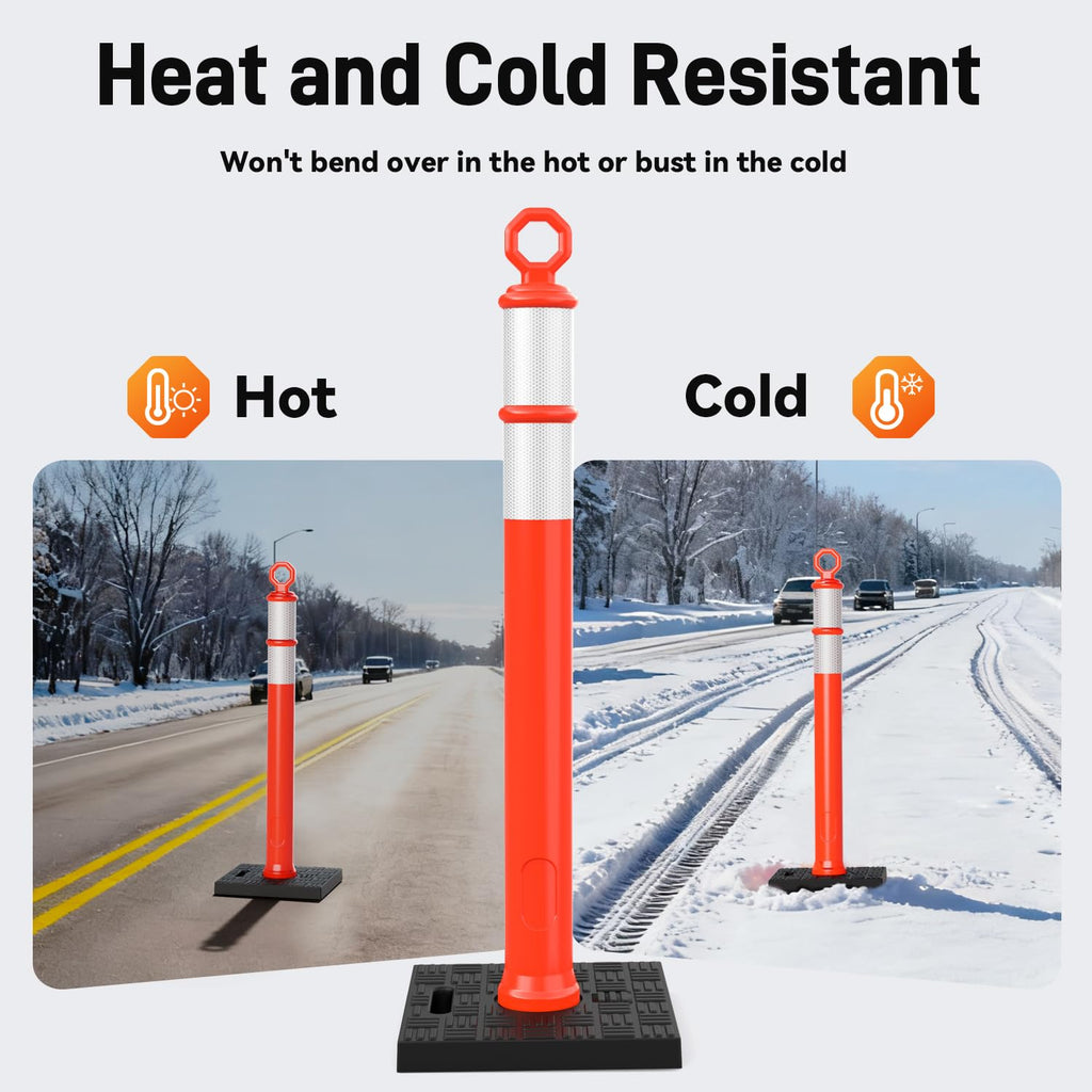 6 Pack 42" Traffic Delineator Posts, Tall Cones for Parking | Detachable Base Stores Easily; Reflective Strips