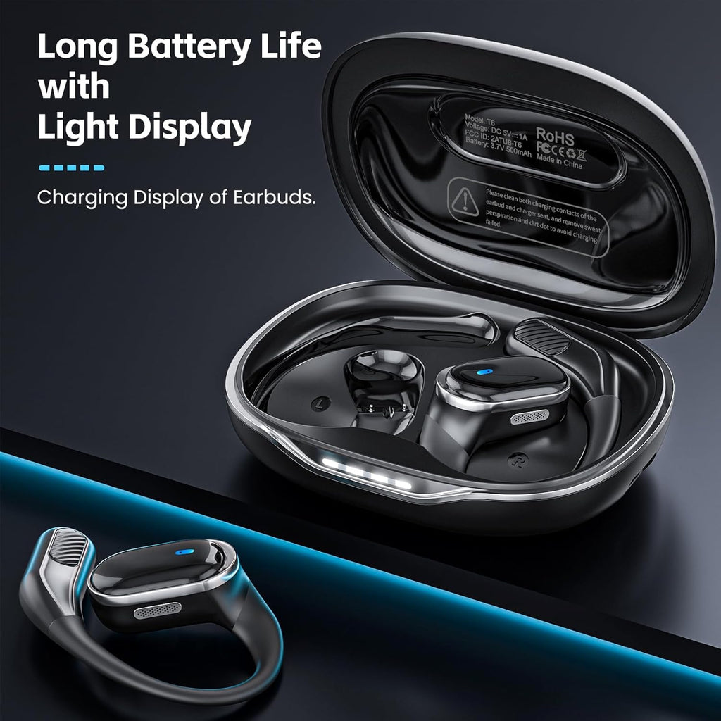 Open Ear Wireless Earbuds Bluetooth Headphones, 80H Playtime Stereo Ear Buds with ENC Noise Cancelling, Fast