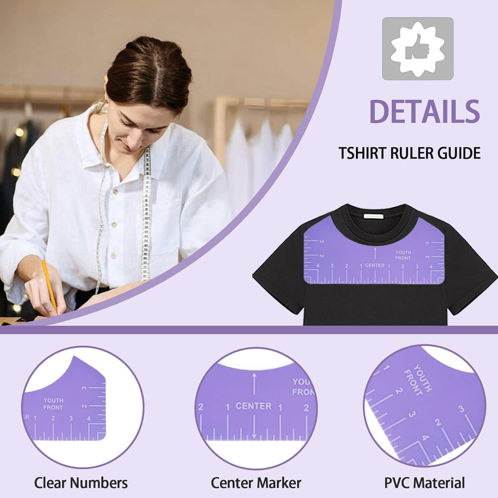 Sublimation Shirts Tool Kits for Vinyl Alignment,Portable Pad for Ironing,T-Shirt Rulers Guide and Teflon Sheet for