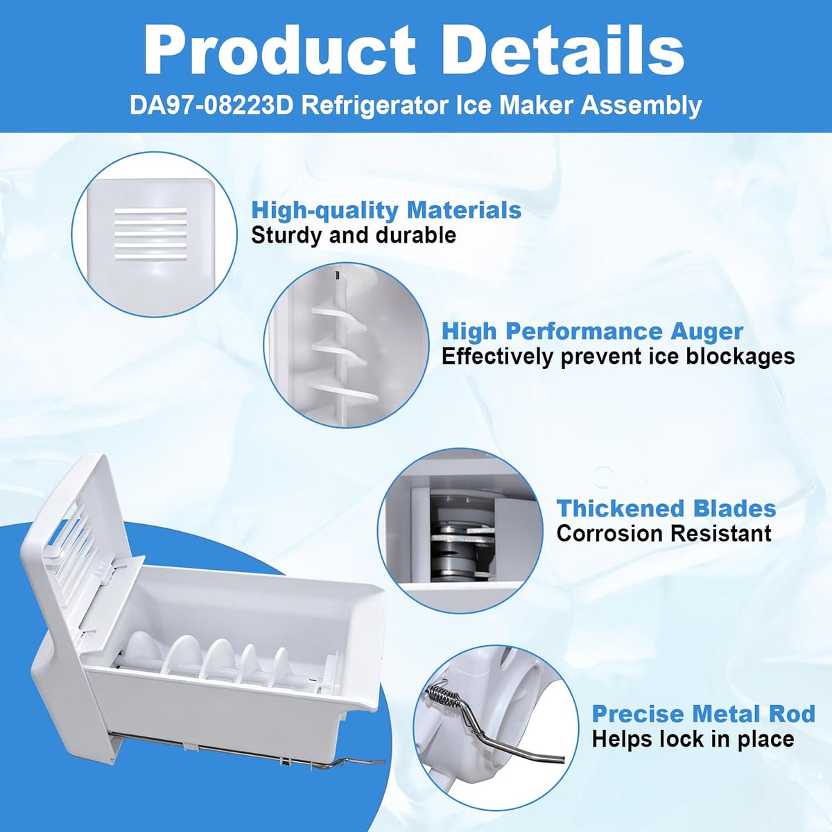 DA97-08223D Ice Bucket & Auger Assembly for Samsung Refrigerator Ice Maker