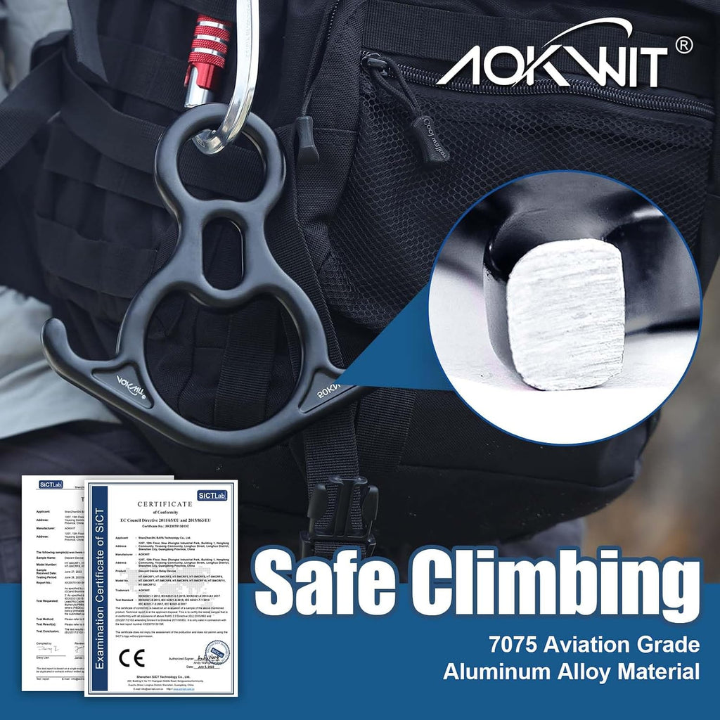 50KN Rescue Figure, 8 Descender Large Bent-Ear Belaying and Rappelling Gear Belay Device Climbing for Rock Climbing