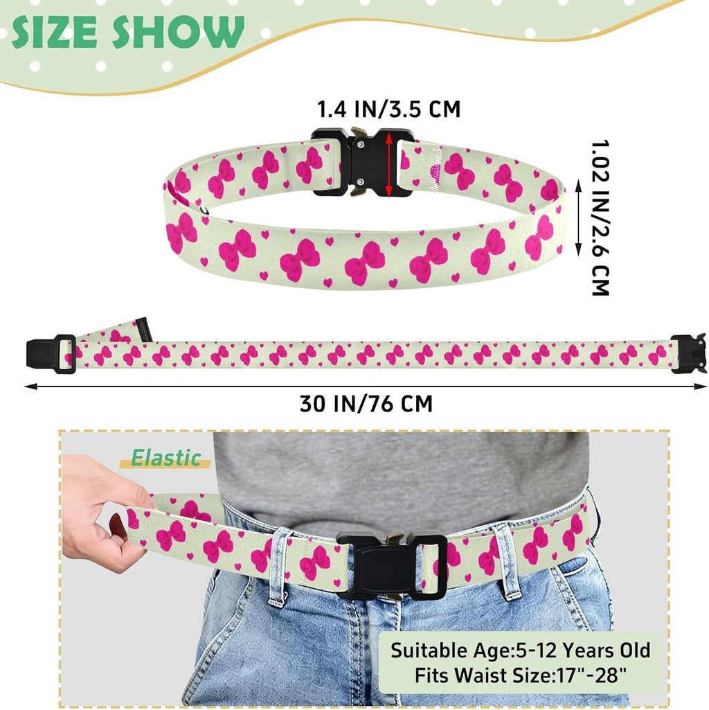 Bow Tie Adjustable Kids Elastic Belts, Girls Boys Stretch Waist Belt with Aluminum Alloy Buckle