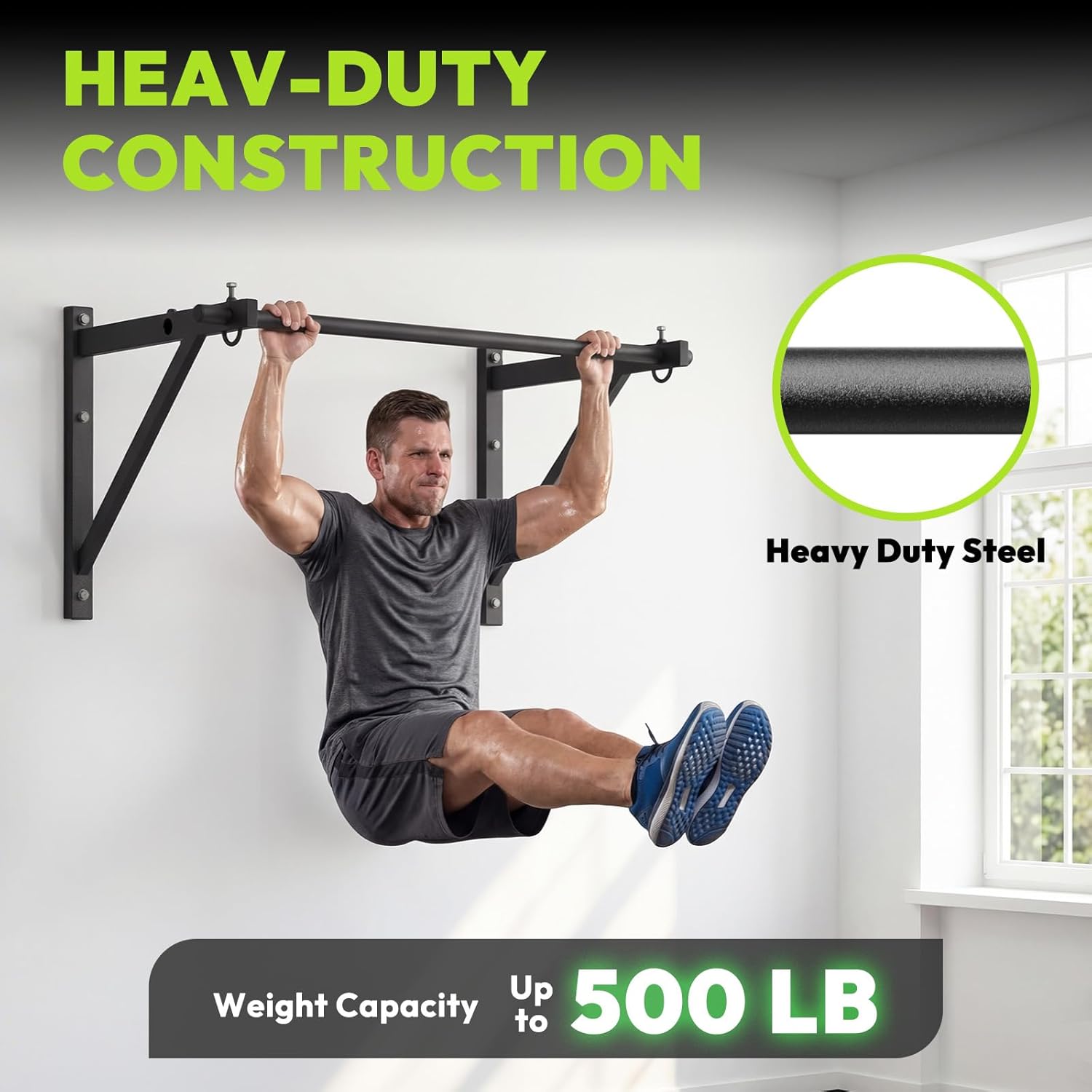 Wall Mounted Pull Up Bar for Doorway, 52''/36'' Chin Up Bar | 500 lb Capacity, Thickened Steel Construction, Joist