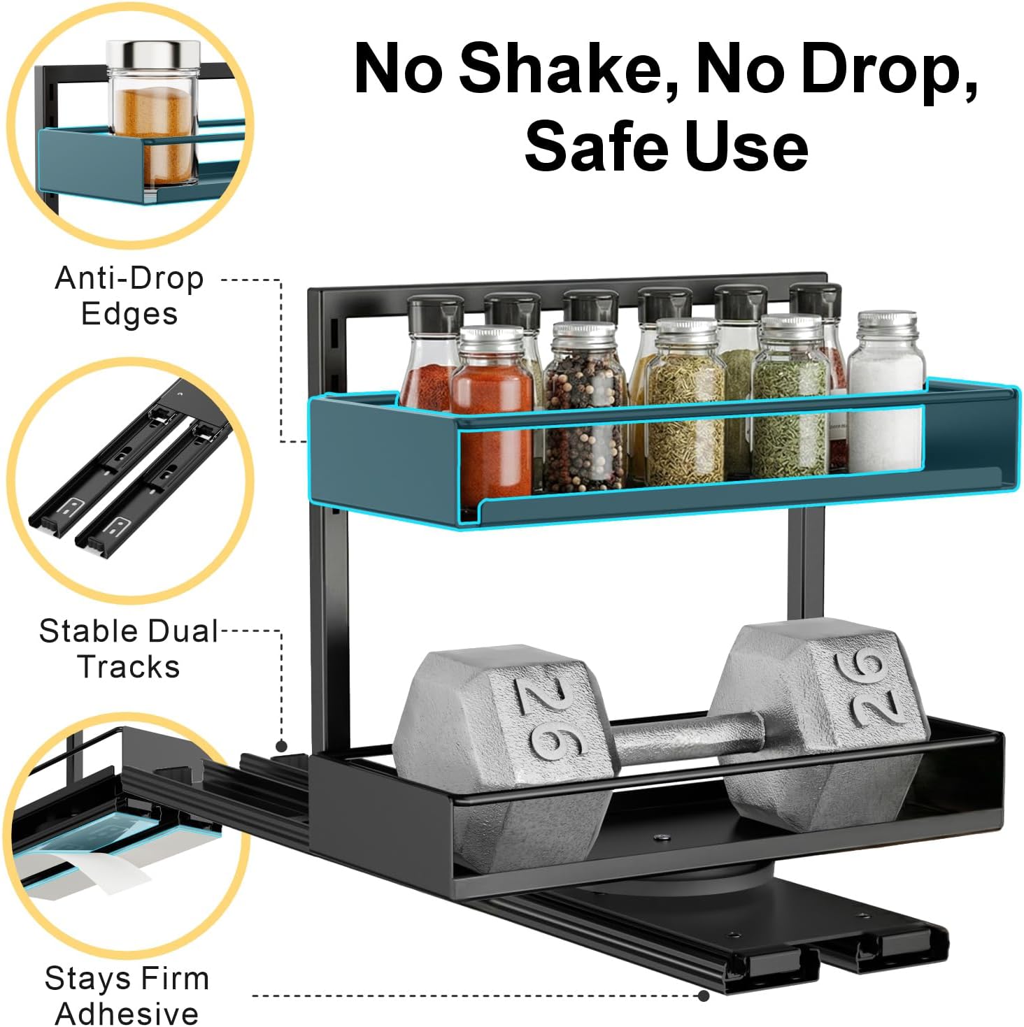 Pull Out Spice Rack - 2 Pack Rotate Peel and Stick No-Drill Vertical Spice Rack Organizer for Cabinet Easy Access