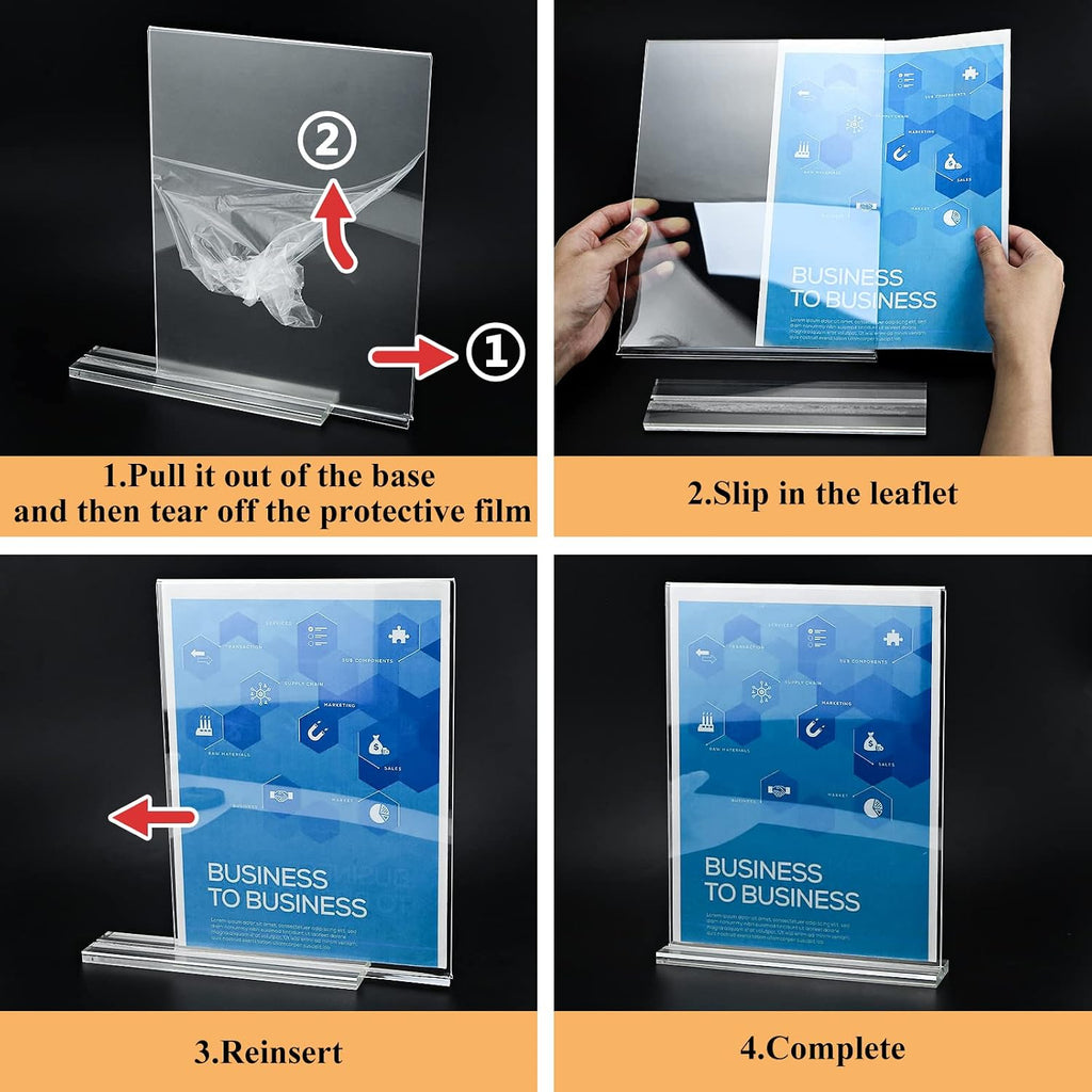 Acrylic Sign Holder 8.5 x 11, Double Sided Clear Acrylic Display Table Signs Stand, T Shape Flyer Holder Plastic for