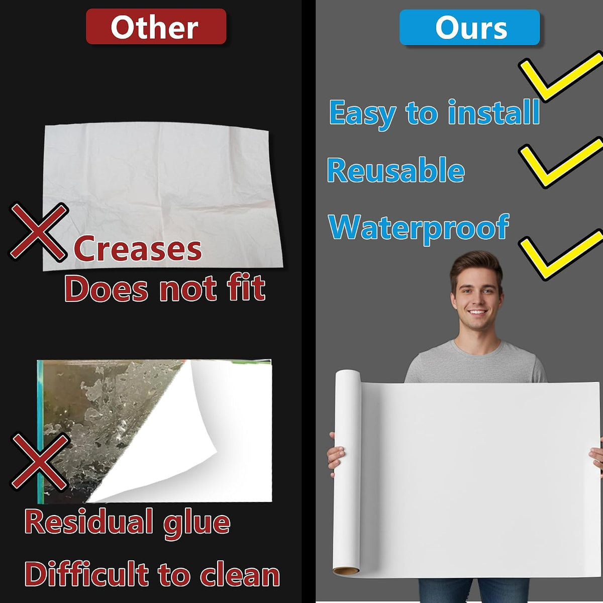 Aquarium Background Static Cling White Fish Tank Sticker 39 x 12 inches | Easy Install for Glass Tanks, No Residue