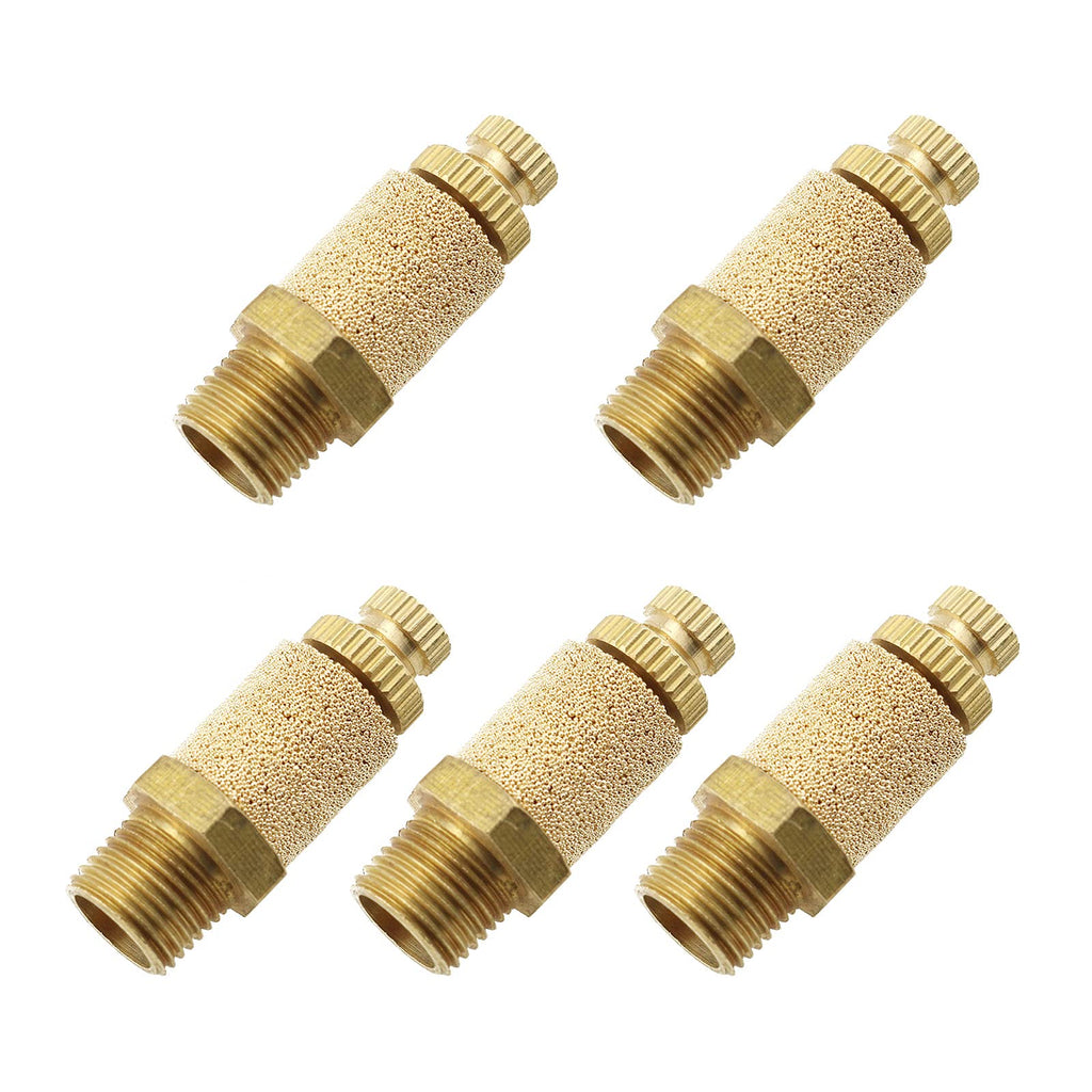 E-outstanding 5Pcs Solenoid valve copper muffler Pneumatic Muffler Silencer Adjustable 1/8 inch Threaded Air Filter Flow Speed Controller Muffler Fitting