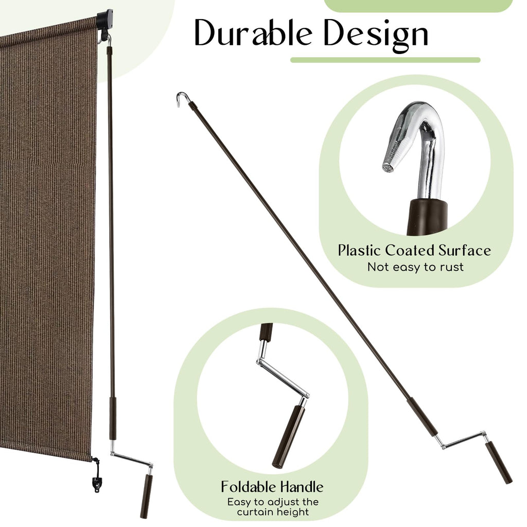 1 Pack Skylight Opener Pole Universal Shade Crank Wand, Brown
