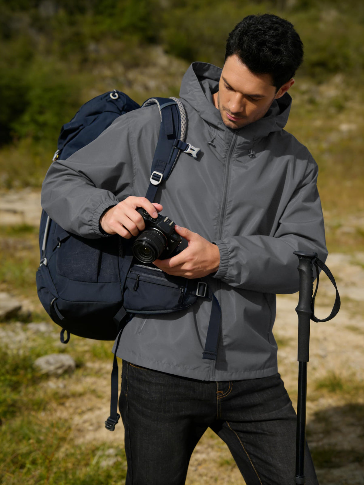 Mens Raincoat Waterproof Rain Jacket Grey XL