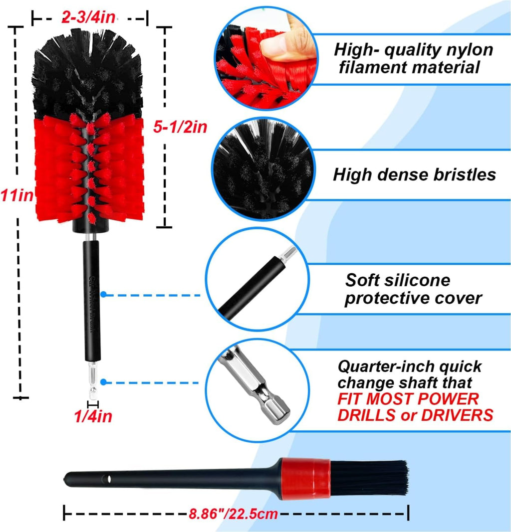Wheel Brush Kit, Soft Drill Wheel Cleaner Brush, No Scratches Highly Dense Car Cleaning Brush Set for Wheels, Rims
