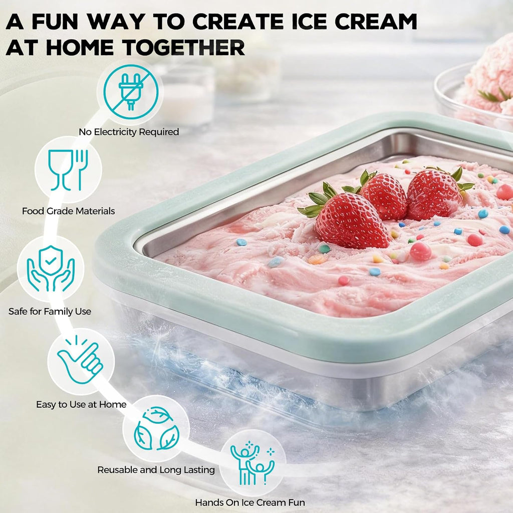 Rolled Ice Cream Maker with Quick Start Guide - DIY Instant Ice Cream Tray Kit, Includes 2 Scrapers for Manual