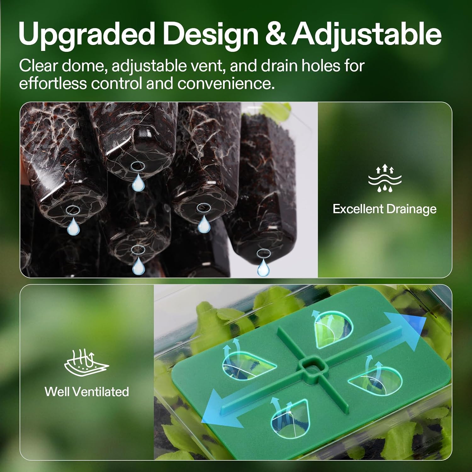 VIVOSUN 12-Pack Seed Starter Trays, 144-Cell Starter Kit with Humidity Dome | Flat Reusable Plant Germination Trays