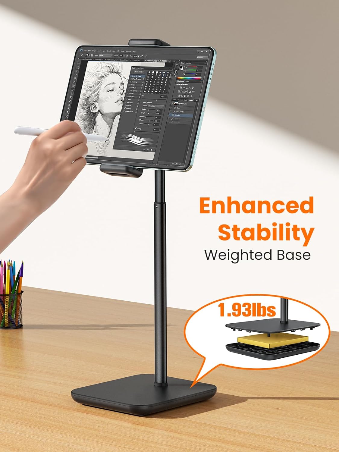 Height Adjustable Tablet Stand, 3.5lb (1.6kg) Max Support, Up to 18" Tall, Slim Portable Monitors Stand Compatible