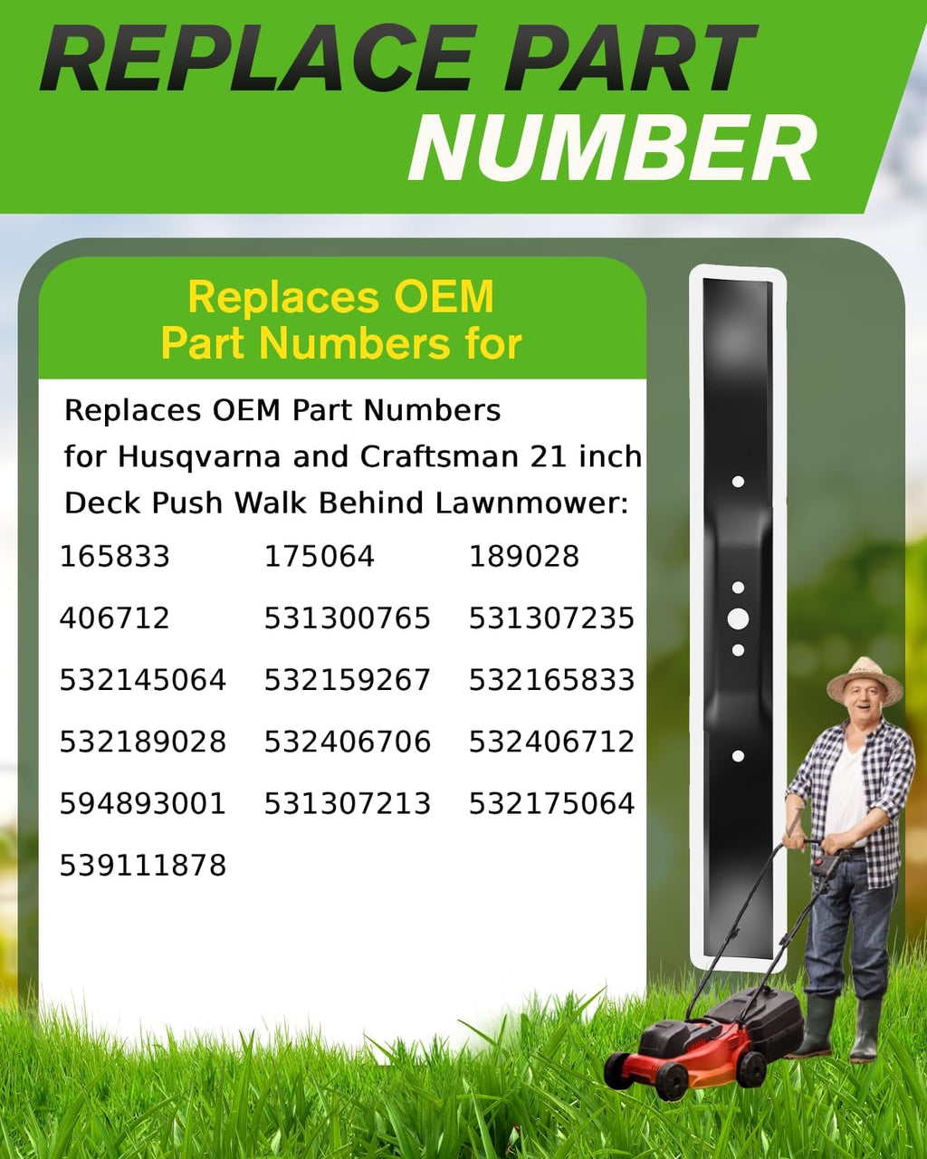 331737B 406712 Mulching Blade with Circle Mounting Pattern, 21" Lawn Mower Blade Compatible with Craftsman, Husqvarna