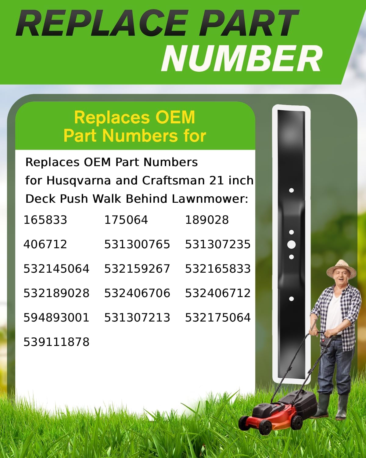 331737B 406712 Mulching Blade with Circle Mounting Pattern, 21" Lawn Mower Blade Compatible with Craftsman, Husqvarna