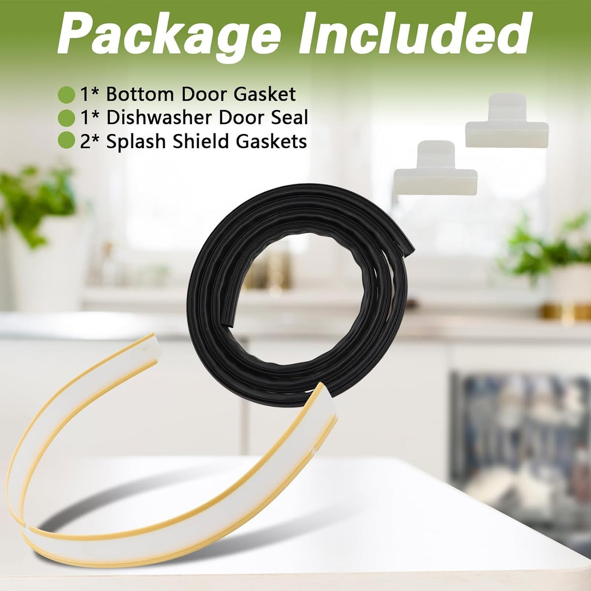 Dishwasher Door Seal (Tub Gasket) & Bottom Door Gasket & Splash Shield Kit Compatible with Frigidaire Gallery Kenmore Replace #: 809006501 154827601 154701001