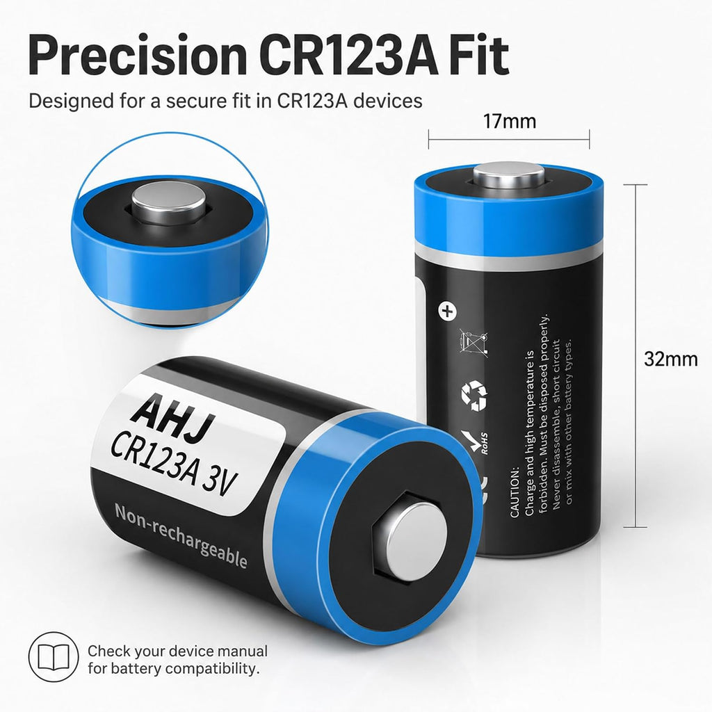 CR123A 3V Lithium Battery, 4 Pack 1600mAh CR123 CR17345 Battery with 10-Year Shelf Life UL Certification for