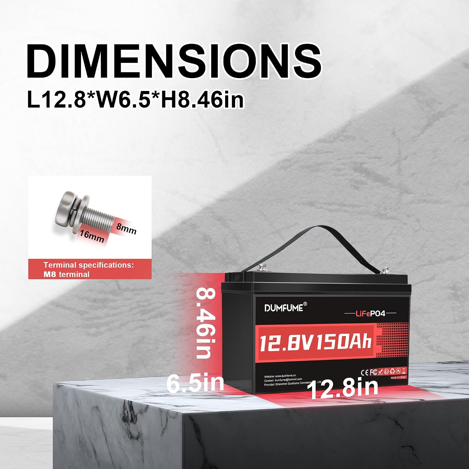 12V 150Ah LiFePO4 Lithium Battery 15000+ Deep Cycle | Built in 100A BMS,IP65 Waterproof 1920Wh for Solar System, RV