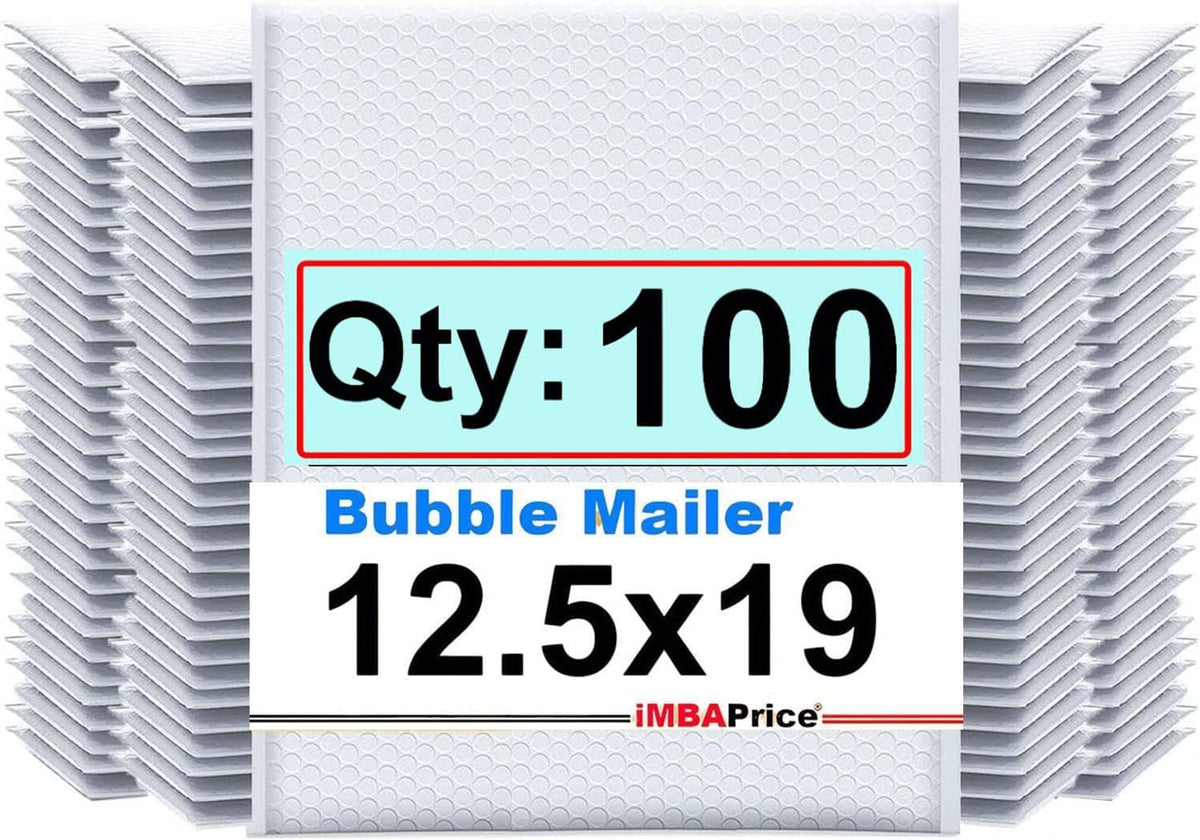 12.5x19 Inches White Poly bubble Bag, 100-Pack Large Size #6 Self Seal Poly Bubble Mailers Padded Packing Envelopes