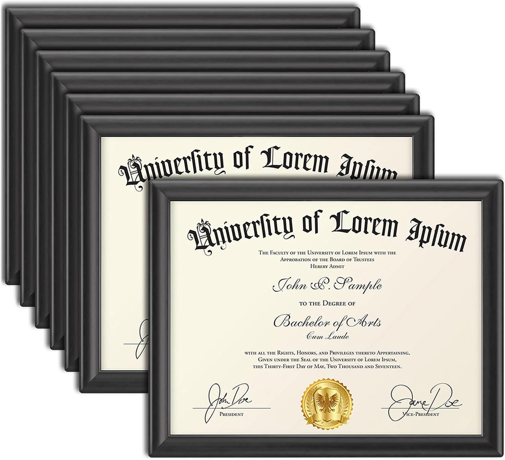 8.5x11 Certificate Frames - Black, 12 Pack - Contemporary Diploma Frames 8.5 x 11 - Composite Wood Document Frames