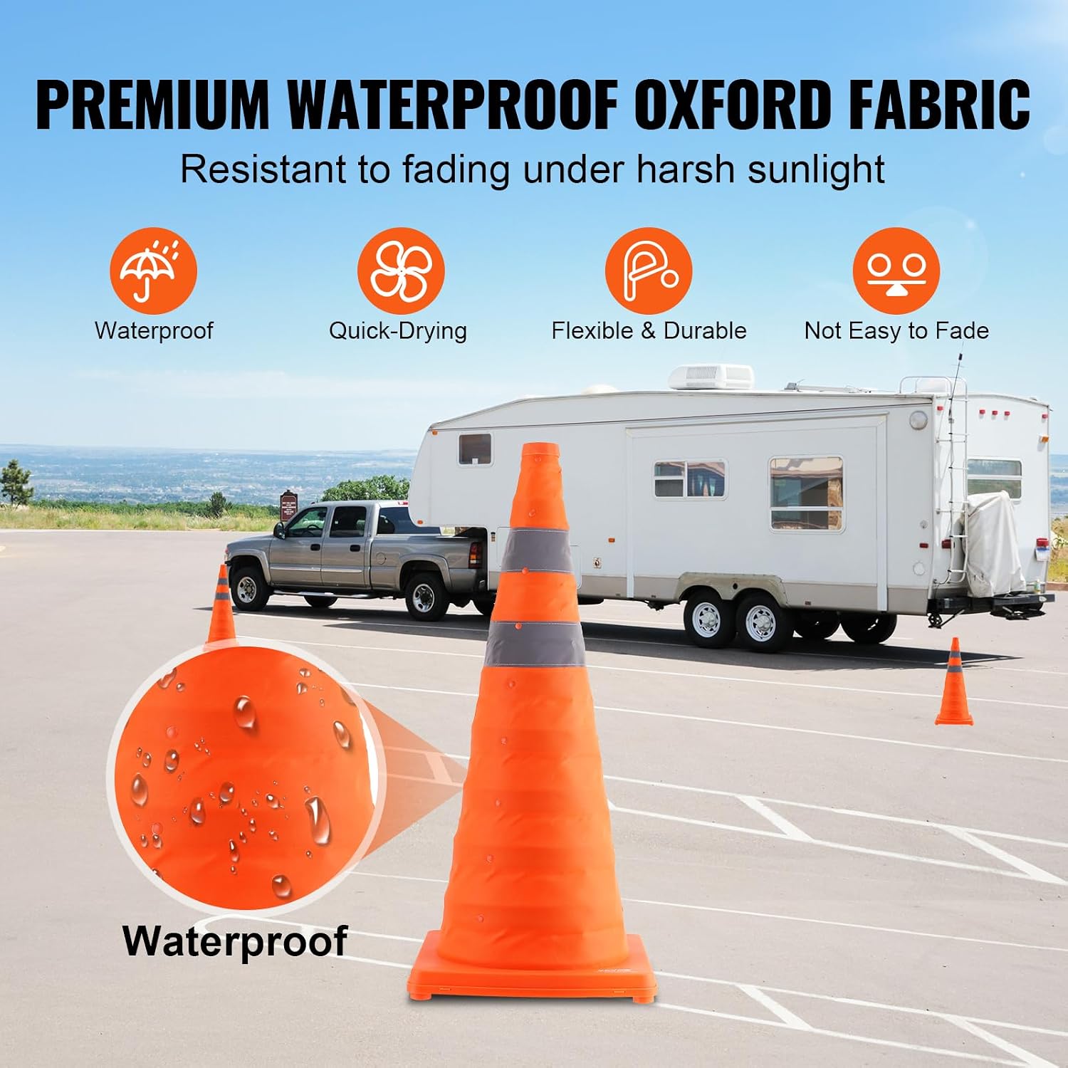 Safety Cones, 4 Pack 28 inch Collapsible Traffic Cones, Construction Cones with Reflective Collars, Wide Base and A