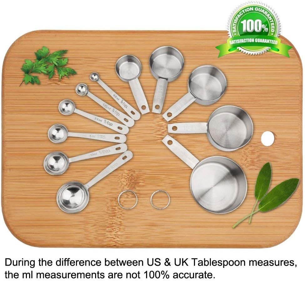 11 Piece Stainless Steel Measuring Spoons Cups Set, Premium Stackable Tablespoons Measuring Set for Gift Dry Liquid