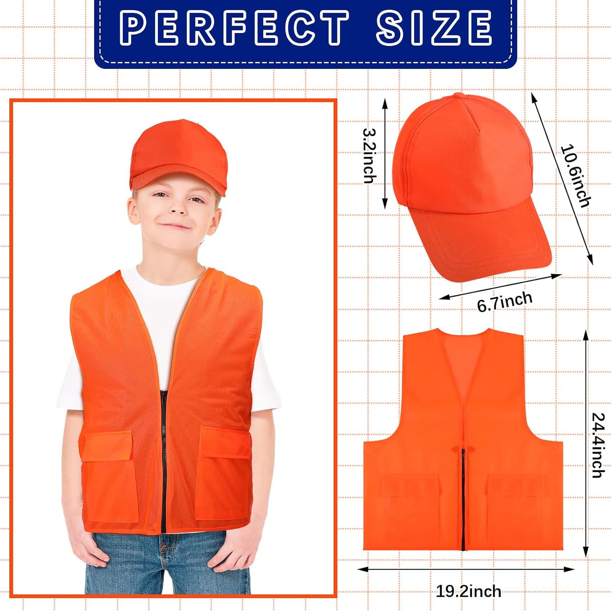 6 Pcs Hunting Safety Vest Cap, Blaze Orange,Baseball Cap | High Visibility Mesh Safety Gear for Outdoor Activities