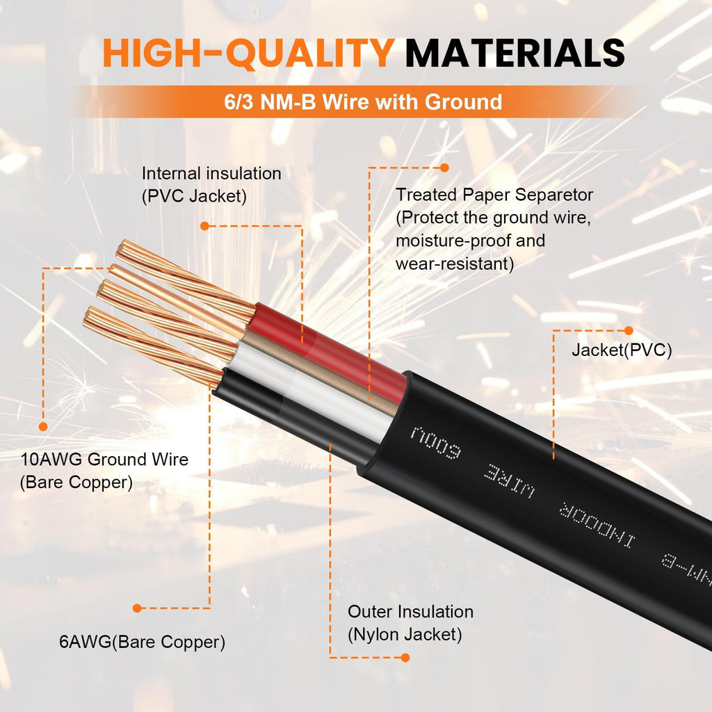 35FT 6/3 NM-B Wire with Ground 6/3 Electrical Wire 6/3 W/G Cable NMB Wire