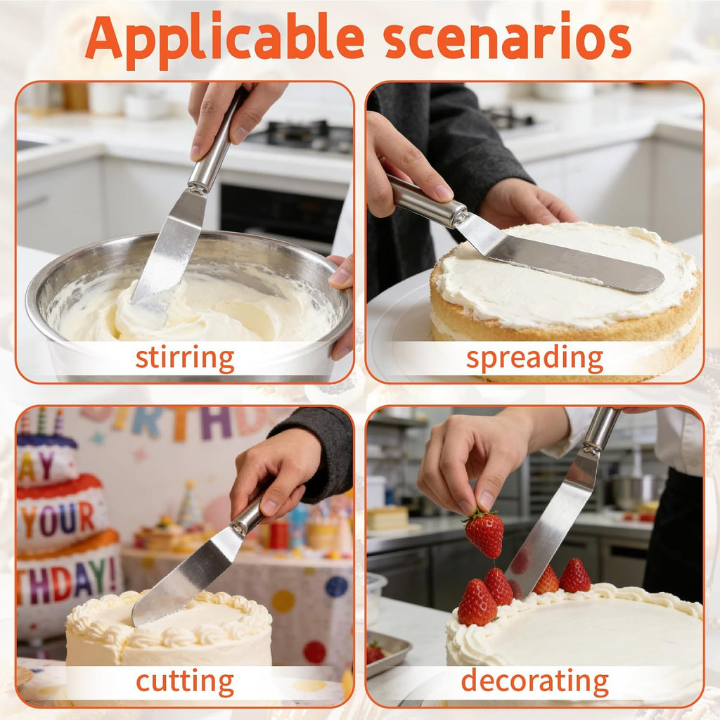 Offset Spatula Set - 2Pcs 6" & 8" Stainless Steel Icing Frosting Smoother - Cake Decorating Tools for Cake