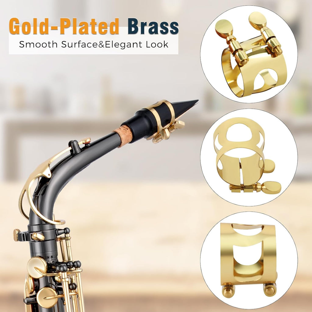 Alto Saxophone Ligature Kit, Metal Ligature for Saxophone Mouthpiece with Plastic Cap, Wind Musical Instruments