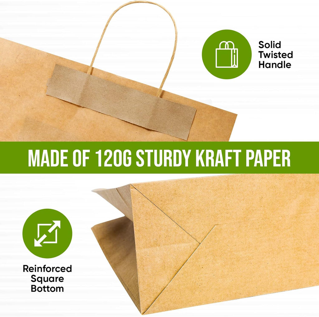 Kraft Paper Bags with Handles, 50 Pack Large Brown Heavy Duty Bags | 16x6x12 Inches, Bulk Shopping and Retail Bags
