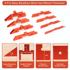 8-Piece Router Setup Bars, Precision Aluminum Positioning Blocks, for Router Table Saw Height Depth Angle Setting Measuring Tool With Storage Case (Each Setup Bars has Different Thickness)