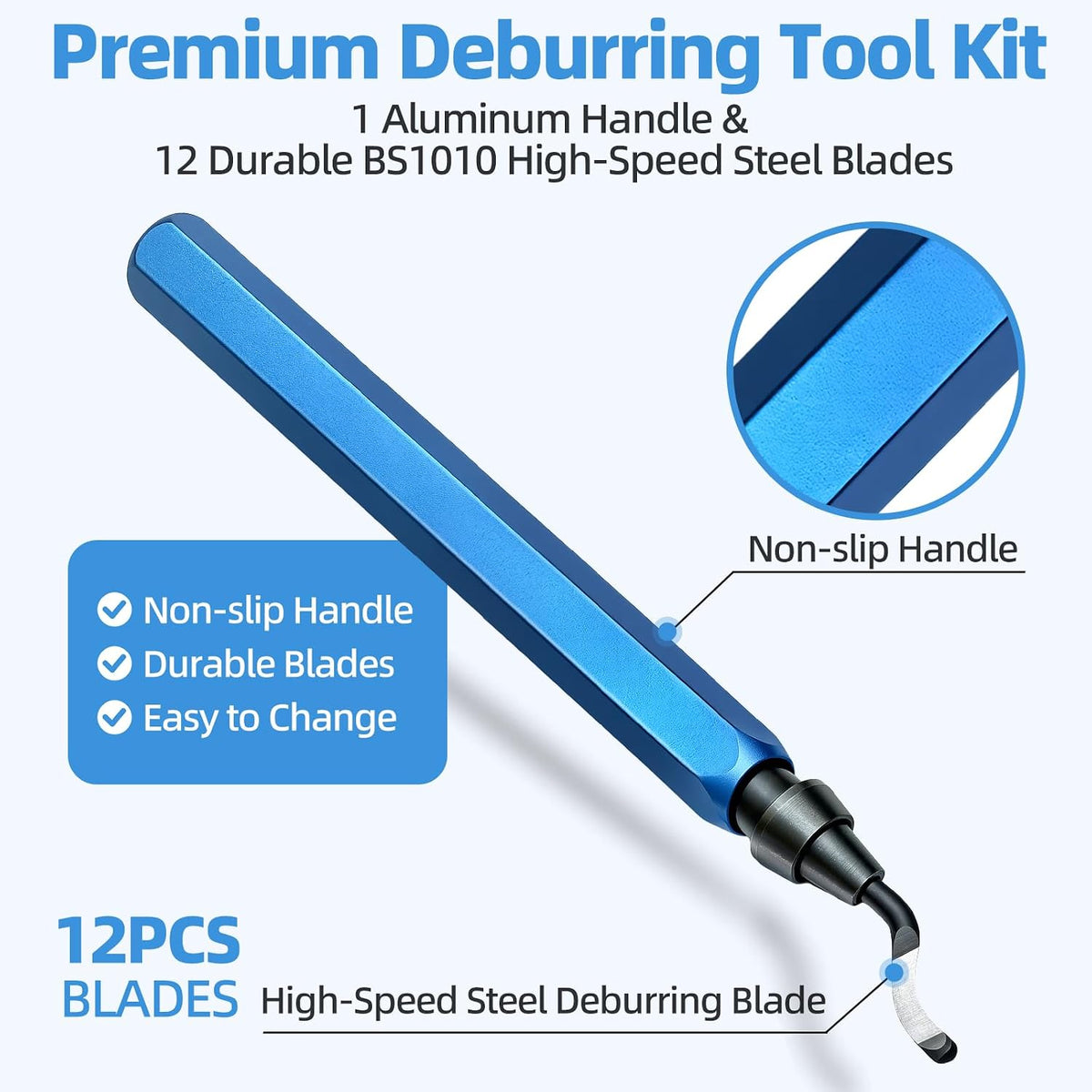 13-Piece Deburring Tool for 3D Printing, HSS Blades Aluminum Handle