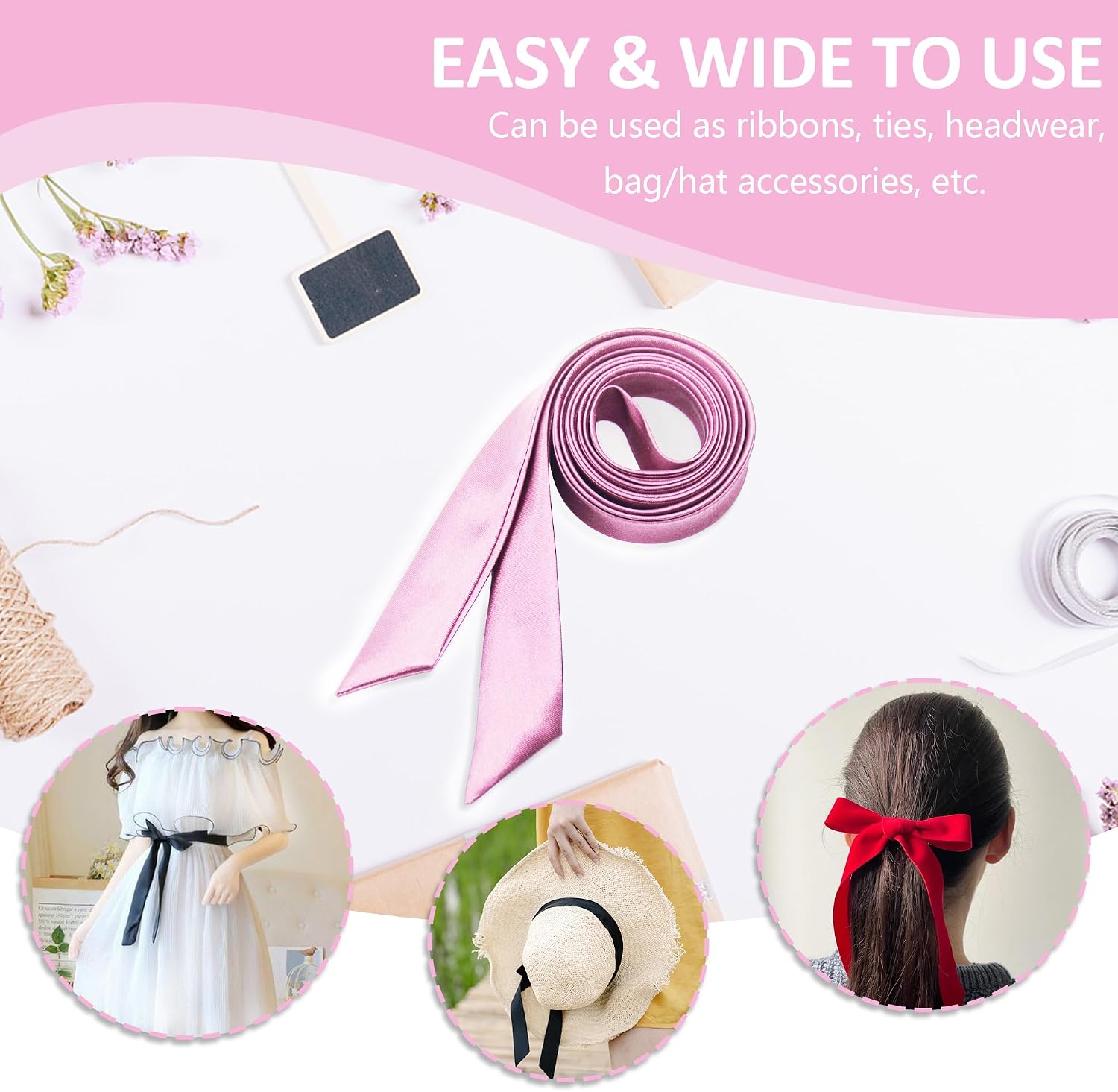 Bow Tie for Women, Satin Ribbon Girls Self-tie Bowtie for Uniform, School, Wedding, Cosplay, T-shirt Accessory